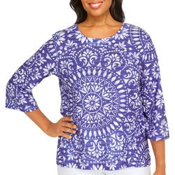 Alfred Dunner Womens Medallion 3/4 Sleeve Top
