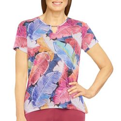 Alfred Dunner Womens Tropical Fronds Short Sleeve Top