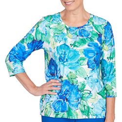 Alfred Dunner Womens Watercolor Flower Pleated Top