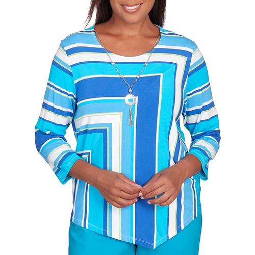 Alfred Dunner Womens Blue Corners Striped Top With