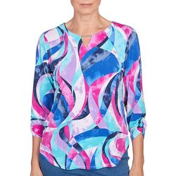 Alfred Dunner Womens Puff Print Stained Glass Swirl Top