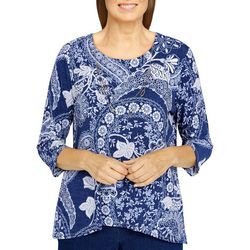 Womens Paisley Floral 3/4 Sleeve Top