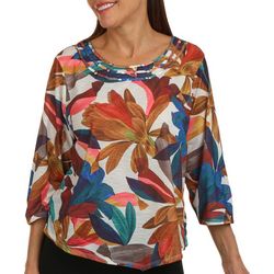 Womens Tropical Round Neck 3/4 Sleeve Top