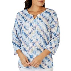 Alfred Dunner Womens Ribbed Tie Dye 3/4 Sleeve Top