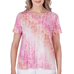 Womens Ombre Medallion Short Sleeve Top