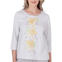Womens Floral Embroidery 3/4 Sleeve Top