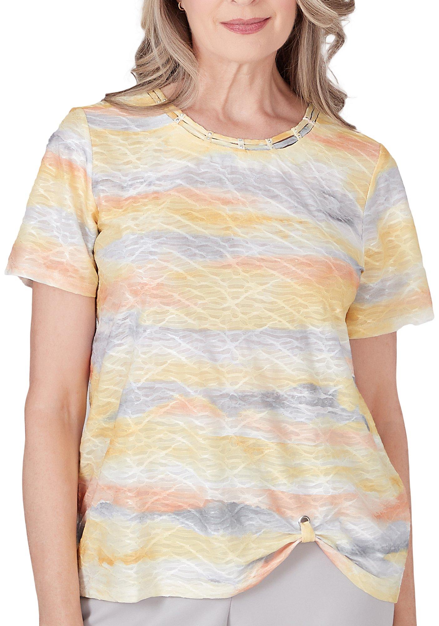 Alfred Dunner Womens Short Sleeve Watercolor Print Top