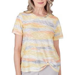 Alfred Dunner Womens Short Sleeve Watercolor Print Top