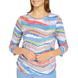 Alfred Dunner Womens Abstract Stripe 3/4 Sleeve Top