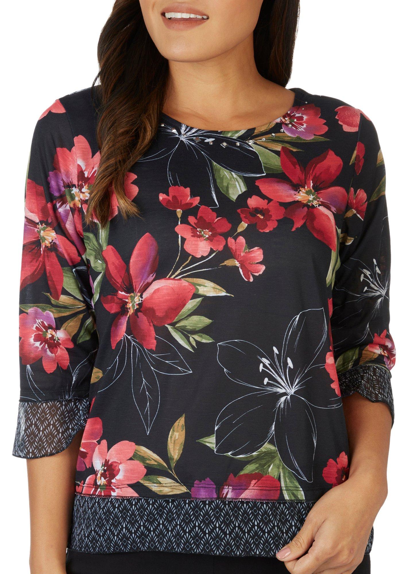 Womens Floral 3/4 Sleeve Top