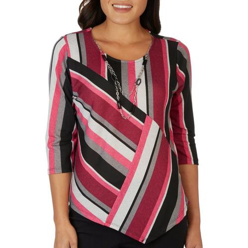 Alfred Dunner Womens Striped 3/4 Sleeve Top