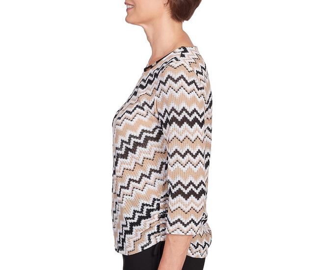 Alfred Dunner Chevron Scroll Knit Top Cotton with Split Neck