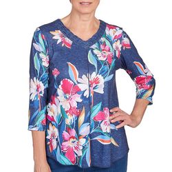 Alfred Dunner Womens Placed Floral 3/4 Sleeve Top