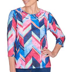 Alfred Dunner Womens Geometric Round Neck 3/4 Sleeve Top