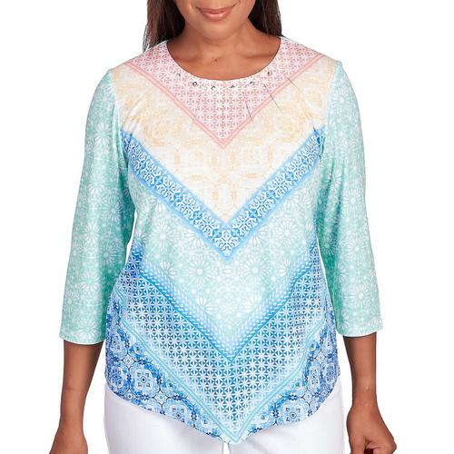 Alfred Dunner Womens Solid Keyhole 3/4 Sleeve Top | Bealls Florida