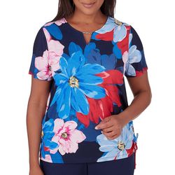 Alfred Dunner Womens Dramatic Flower Top