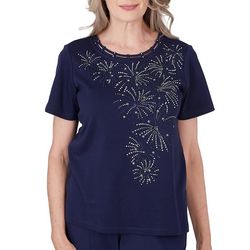 Alfred Dunner Womens Embellished Beaded Firework Top