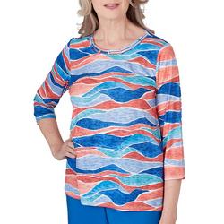 Womens Color Waves Burnout 3/4 Sleeve Top