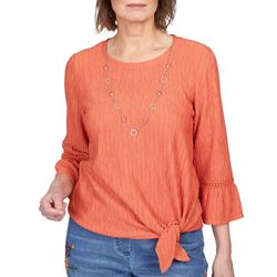 Alfred Dunner Womens Necklace Embellished 3/4 Sleeve Top