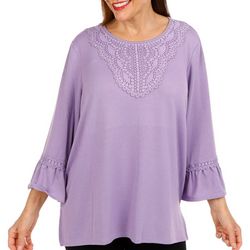 Alfred Dunner Womens Embellished Lace 3/4 Sleeve Top