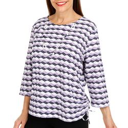 Alfred Dunner Womens Wave Cinched Necklace 3/4 Sleeve Top