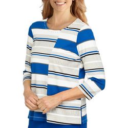Alfred Dunner Women's Mixed Striped 3/4 Sleeve Top