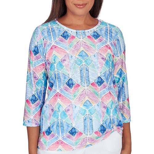 Alfred Dunner Womens Stained Glass Grommet Hem Top