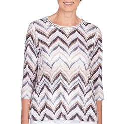 Alfred Dunner Womens Embellished Chevron 3/4 Sleeve Top