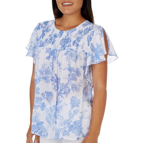 Counterparts Womens Smock Flutter Short Sleeve Top