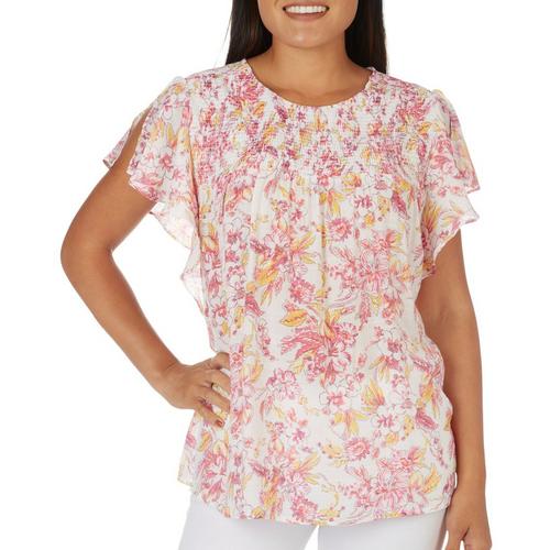 Counterparts Womens Print Smock Flutter Short Sleeve Top