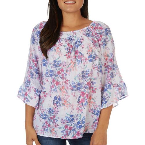 Counterparts Womens Floral Smock 3/4 Sleeve Top