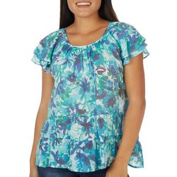 Counterparts Womens Print Tiered Flutter Short Sleeve Top