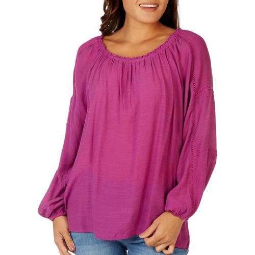 Counterparts Womens Solid Peasant Lace 3/4 Sleeve Top