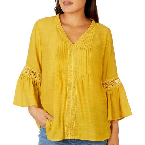 Counterparts Womens Solid Lace Bell Sleeve Top