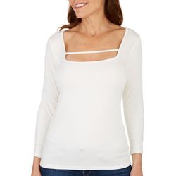 Sunny Leigh Womens Ribbed Square Neck 3/4 Sleeve Top