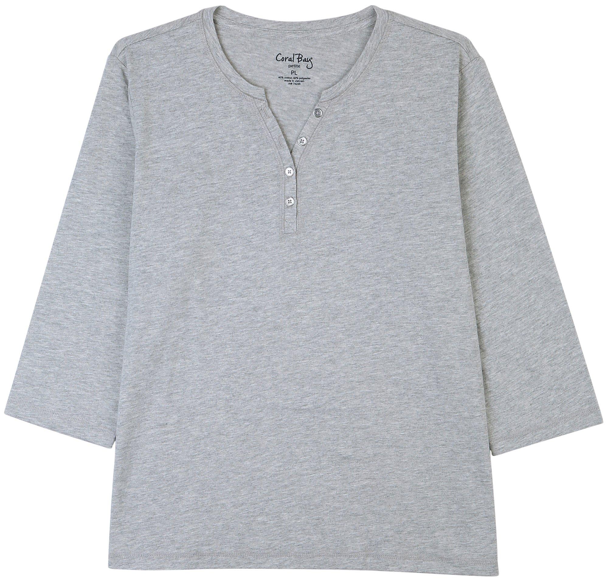 Coral Bay Womens Heathered Henley 3/4 Sleeve Top