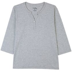 Coral Bay Womens Heathered Henley 3/4 Sleeve Top