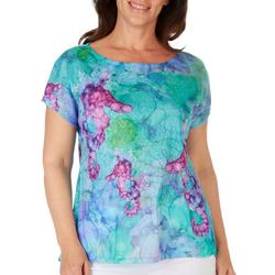 Womens Floral Crew Short Sleeve Top