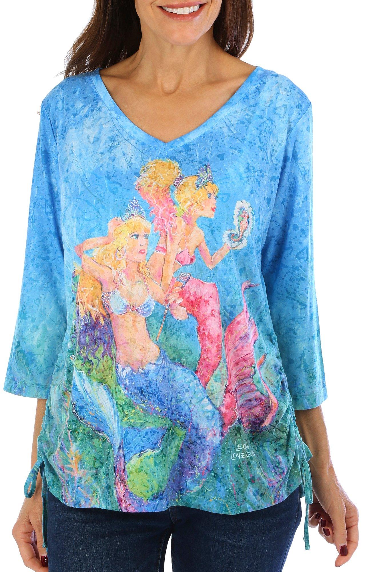Leoma Lovegrove Womens Mermaids Print 3/4 Sleeve Top