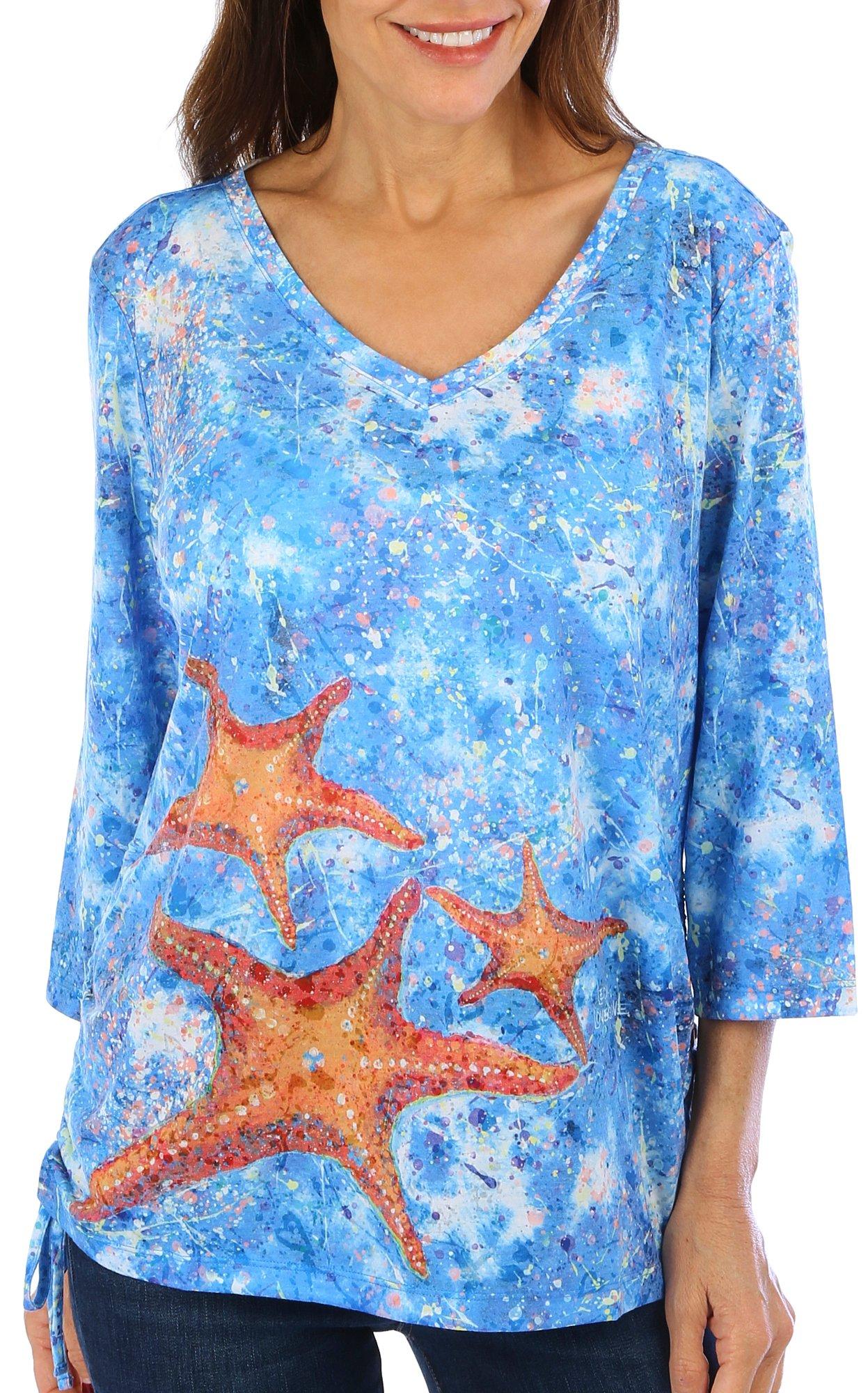 Womens Celebratory Starfish 3/4 Sleeve Top