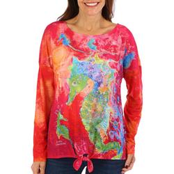 Womens Seahorse Tie Front Long Sleeve Top