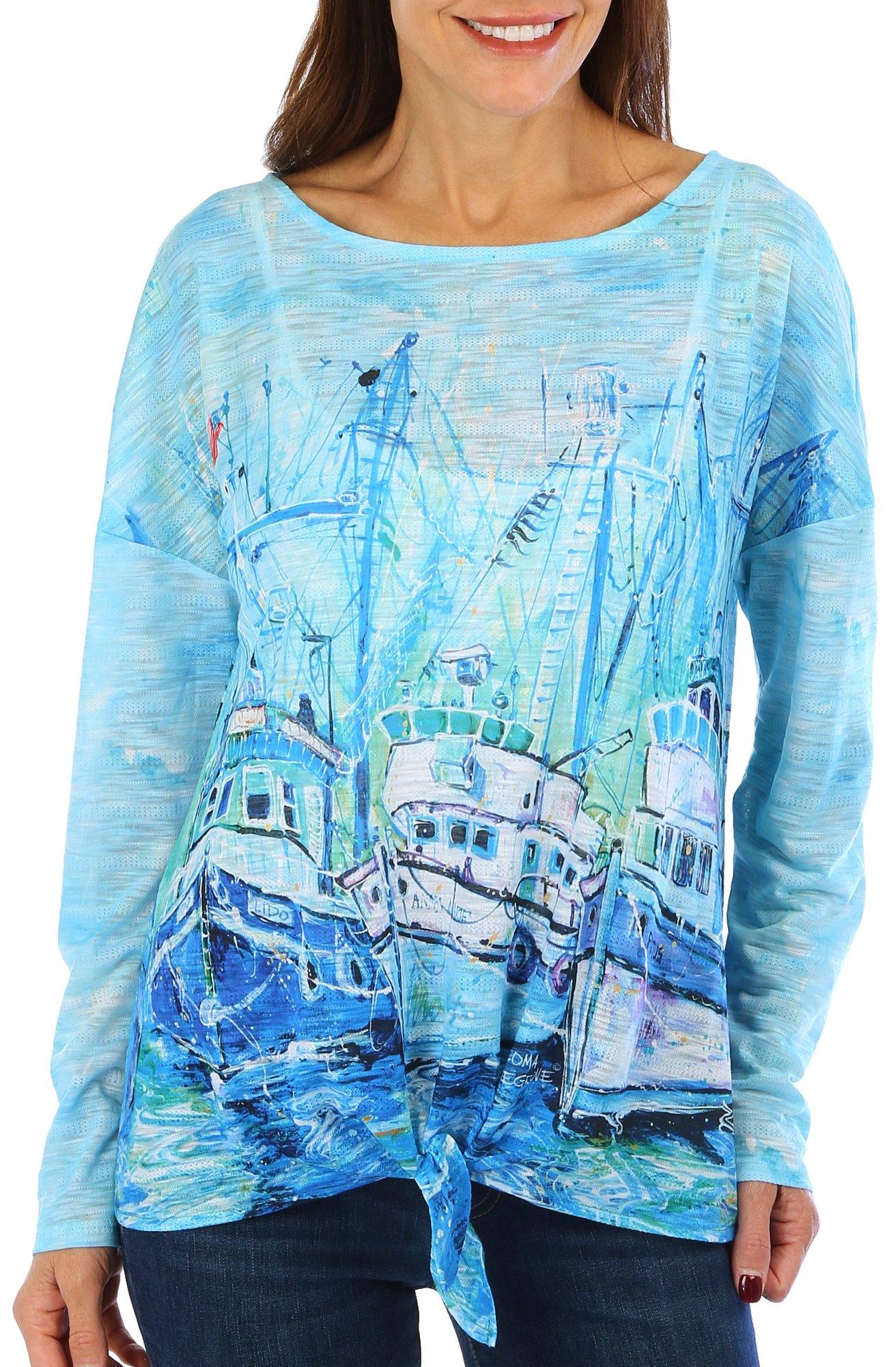 Womens Boats Tie Front Long Sleeve Top