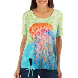 Womens Jellyfish Tie Front Short Sleeve Top