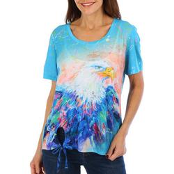 Womens Eagle Tie Front Short Sleeve Top