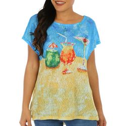 Art & Sol Womens Tropical Cocktail Dolman Short Sleeve Top