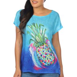 Art & Sol Womens Tropical Pineapple Dolman Short Sleeve Top
