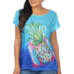 Womens Tropical Pineapple Dolman Short Sleeve Top