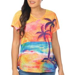 Art & Sol Womens Sunset Palms Dolman Short Sleeve Top