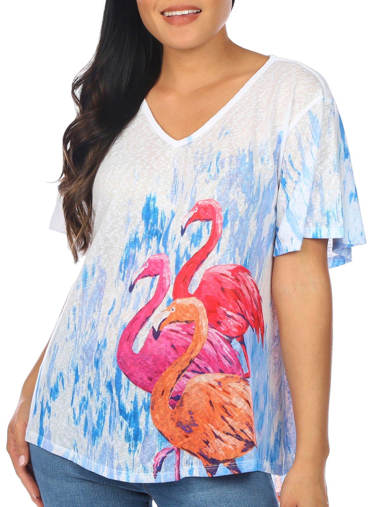 Art & Sol Womens Flamingo Trio Dolman Short Sleeve Top