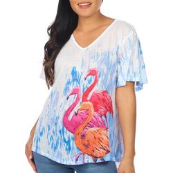 Art & Sol Womens Flamingo Trio Dolman Short Sleeve Top